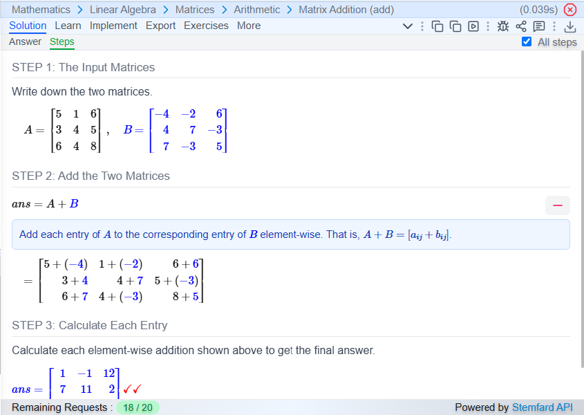 Matrix Addition Demo