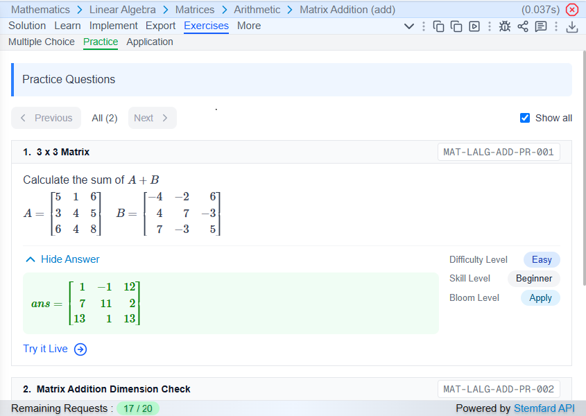 Matrix Addition Demo